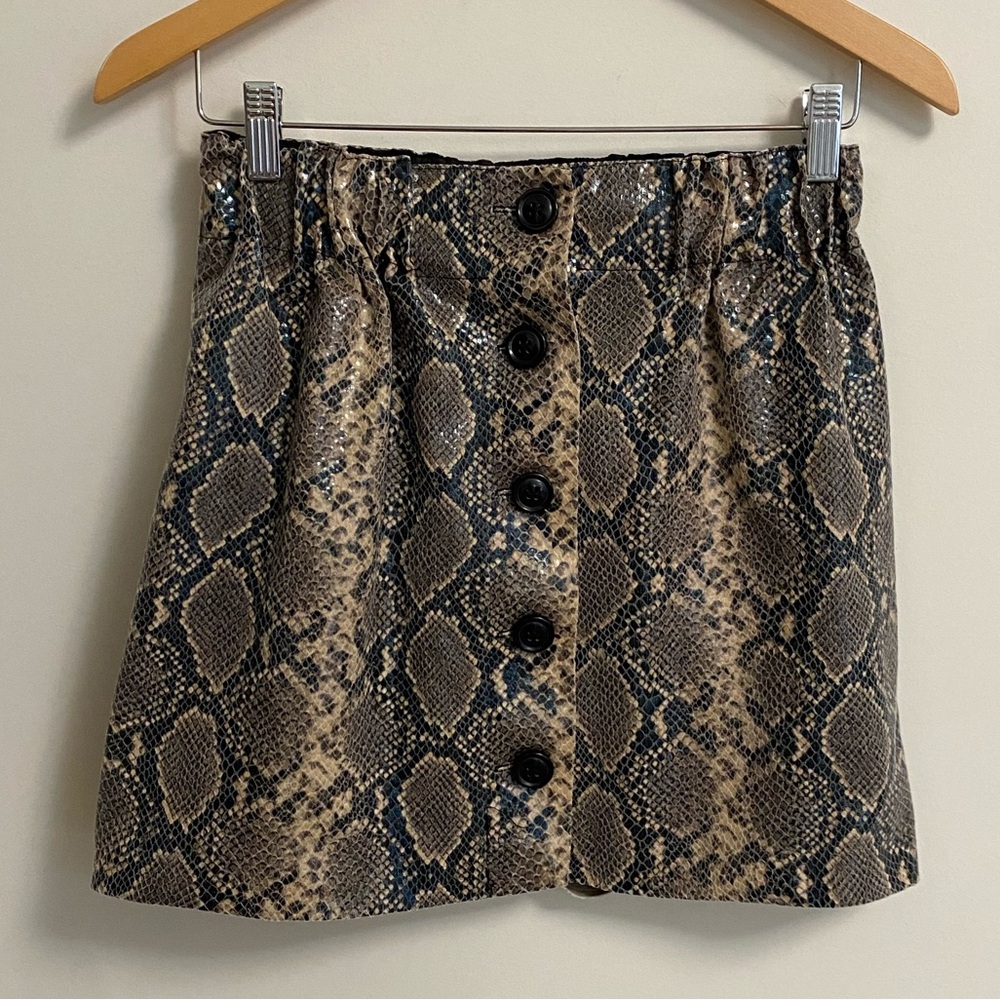ZARA Snake Print Button-Front Mini Skirt - Black & Tan SMALL
